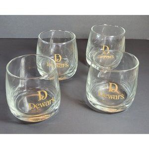 4 Dewars Scotch Whisky Gold Lettering 9 oz Lowball Cocktail Rocks Glasses